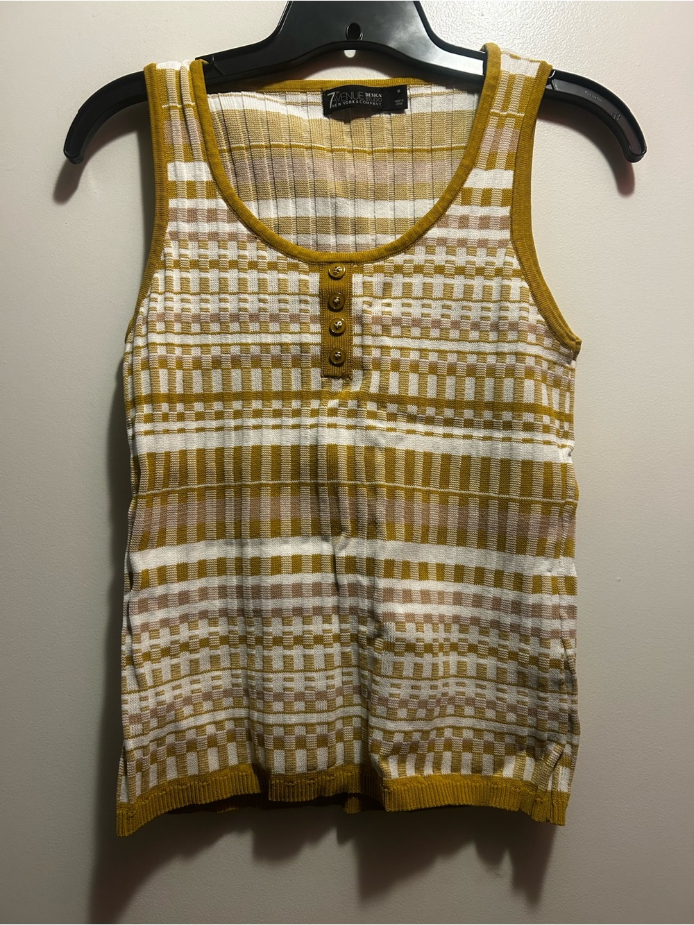 New York & Company Mustard and White Patterned Knit Tank